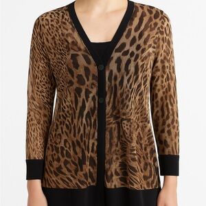 Chico’s Sheer Animal Print Cardigan Blouse – Size 2 (L)